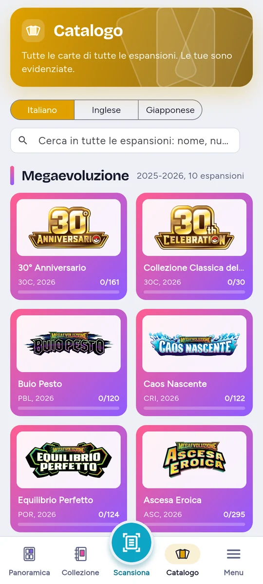 Il catalogo diviso per ere